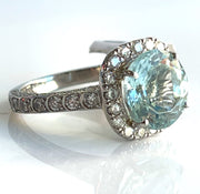 4.54ct Aquamarine & natural 1.90ctw Diamonds 14k white gold estate ring size 8