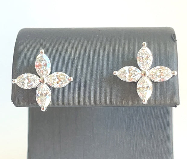 Natural 1.34 CTW Marquise Diamonds Set in 18K White Gold Earrings Stud