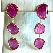 Natural 5.50 ctw ruby set in 18k and 14k yellow gold earring drops 1.95 in" length