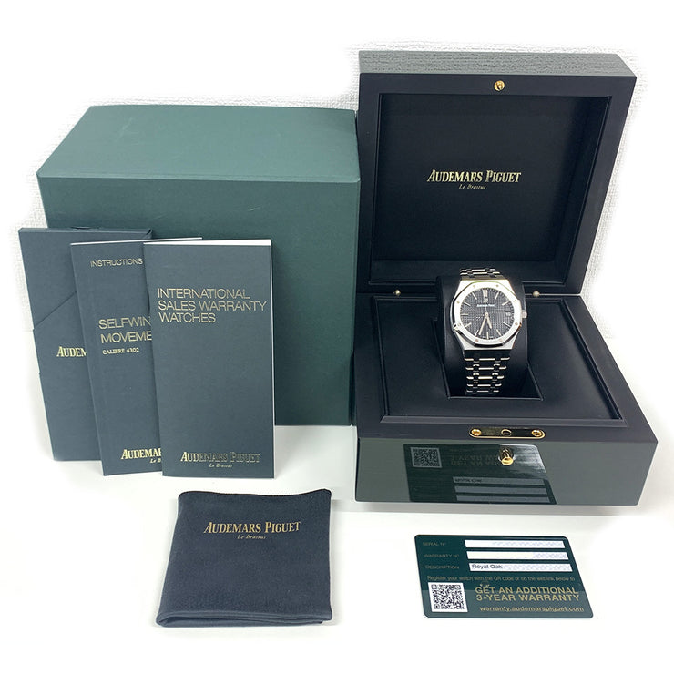 PRE-OWNED AUDEMARS PIGUET ROYAL OAK 41MM BLACK DIAL 15500ST.OO.1220ST.03 STEEL BRACELET ORIGINAL BOX&CARD