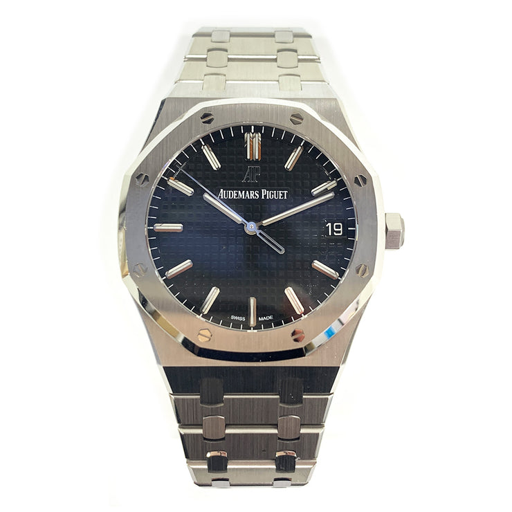 PRE-OWNED AUDEMARS PIGUET ROYAL OAK 41MM BLACK DIAL 15500ST.OO.1220ST.03 STEEL BRACELET ORIGINAL BOX&CARD