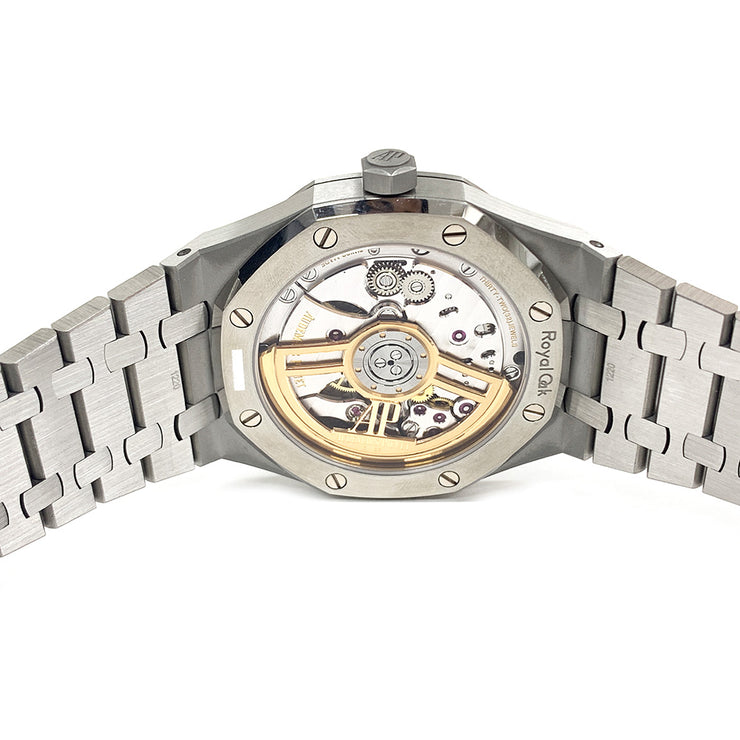 PRE-OWNED AUDEMARS PIGUET ROYAL OAK 41MM BLACK DIAL 15500ST.OO.1220ST.03 STEEL BRACELET ORIGINAL BOX&CARD