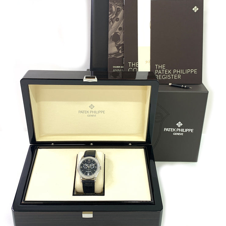 PRE-OWNED PATEK PHILIPPE COMPLICATIONS 5147G-001 DIAMOND BEZEL ANNUAL CALENDAR WATCH WITH ORIGINAL BOX