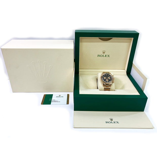 Pre-owned Rolex Daytona Cosmograph 40mm BLACK dial 18K Rose Gold Watch 116505 original BOX and Papers