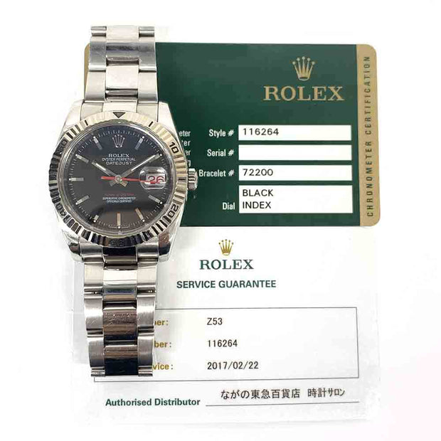 Pre-owned Rolex oyster perpetual Datejust Thunderbird 116264 black dial with original box and papers