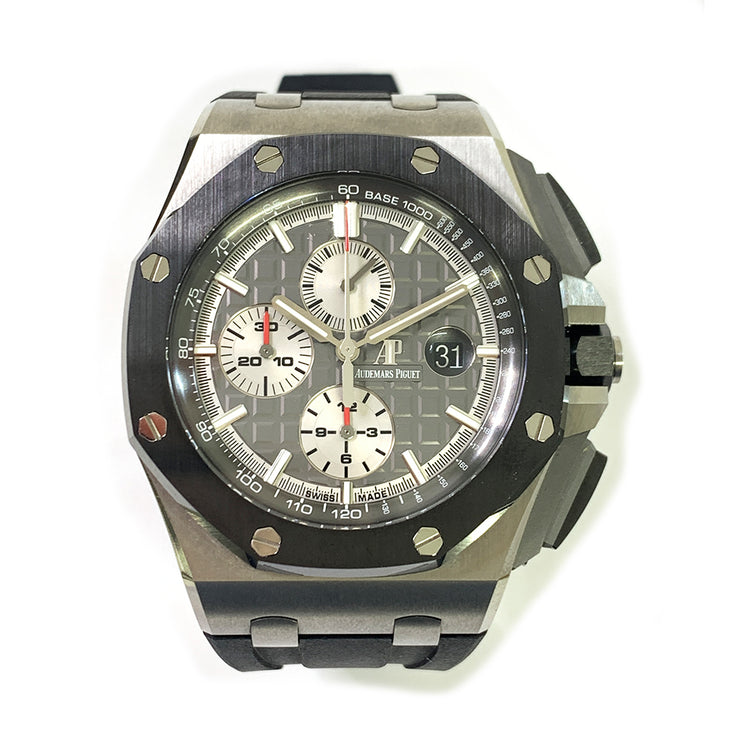 Pre-owned Audemars Piguet ROYAL OAK OFFSHORE 26400IO.OO.A004CA.01 Slate Grey Dial Black Rubber Strap with original box & papers