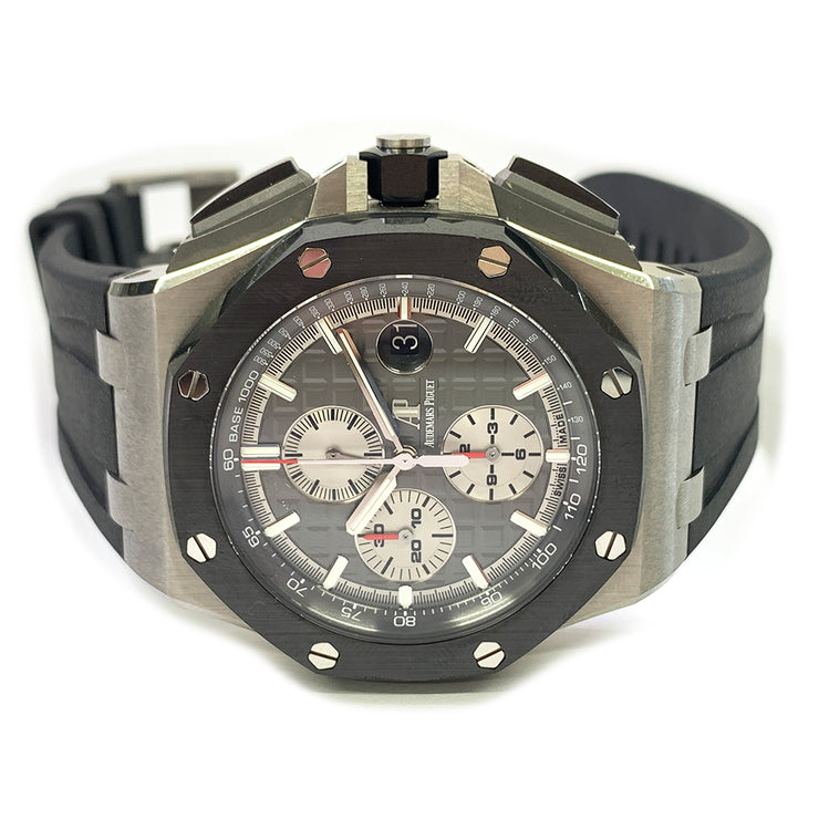 Pre-owned Audemars Piguet ROYAL OAK OFFSHORE 26400IO.OO.A004CA.01 Slate Grey Dial Black Rubber Strap with original box & papers