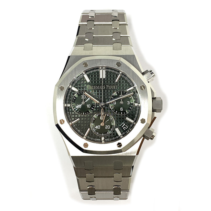 Pre-owned Audemars Piguet ROYAL OAK SELFWINDING CHRONOGRAPH Green dial 26240ST.OO.1320ST.04 with Original box & cards like new