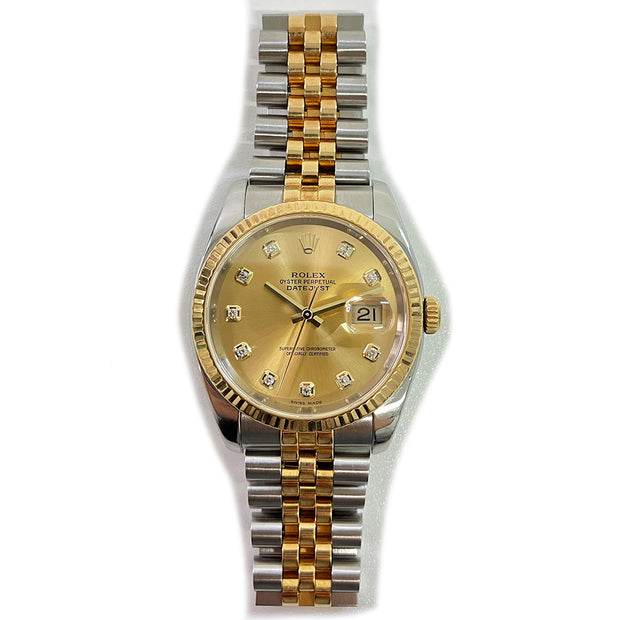 Pre-Owned Rolex watch 116233 Date-Just 36mm Champagne Dial Jubilee – Two Tone Fluted Bezel with original box and papers