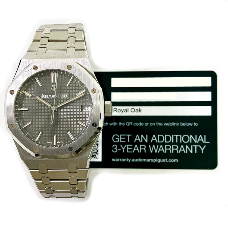 PRE-OWNED AUDEMARS PIGUET ROYAL OAK 41MM GREY DIAL 15500ST.OO.1220ST.02 STEEL BRACELET ORIGINAL BOX&CARD