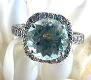 4.54ct Aquamarine & natural 1.90ctw Diamonds 14k white gold estate ring size 8