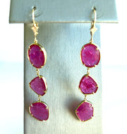 Natural 6.0 ctw ruby set in 18k and 14k yellow gold earring drops 2.6 in" length