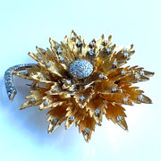 Vintage E. Pearl two tone 18k gold diamond flower brooch