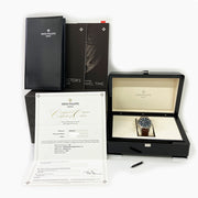 PRE-OWNED PATEK PHILIPPE CALATRAVA PILOT TRAVEL TIME 5524G-001 BLUE DIAL Brown Leather WITH ORIGINAL BOX & PAPERS