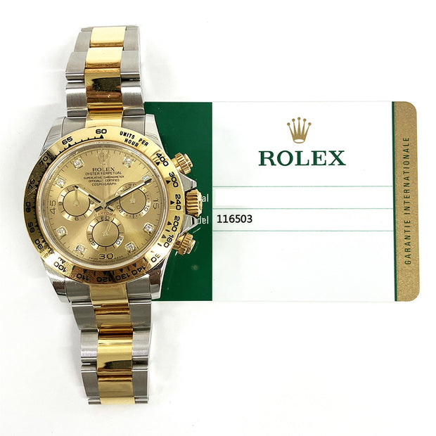 Rolex Daytona 116503 Champagne Diamond dial oyster perpeptual Cosmograph 18k Gold & Stainless steel with original box and papers