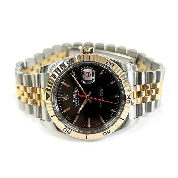 Rolex 116261 Datejust 36mm Turn-O-Graph 18K Rose Gold & Stainless Steel Black dial with box and papers