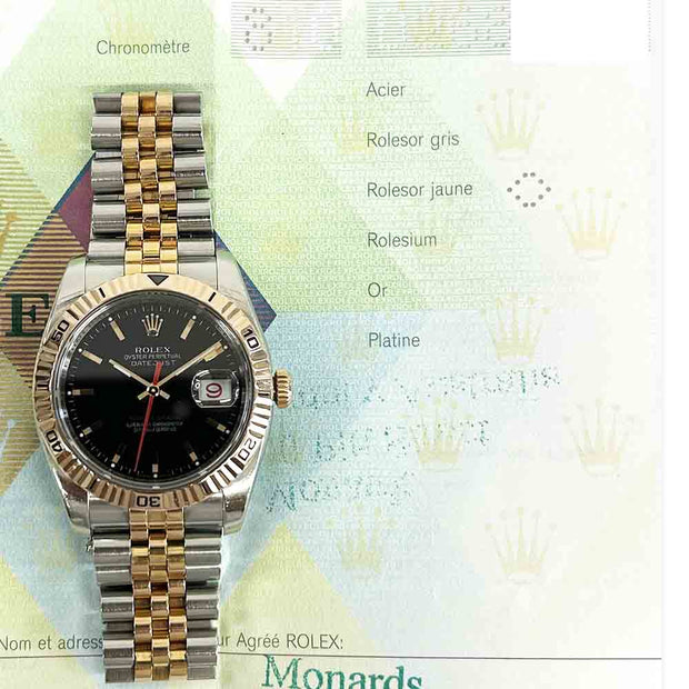 Rolex 116261 Datejust 36mm Turn-O-Graph 18K Rose Gold & Stainless Steel Black dial with box and papers