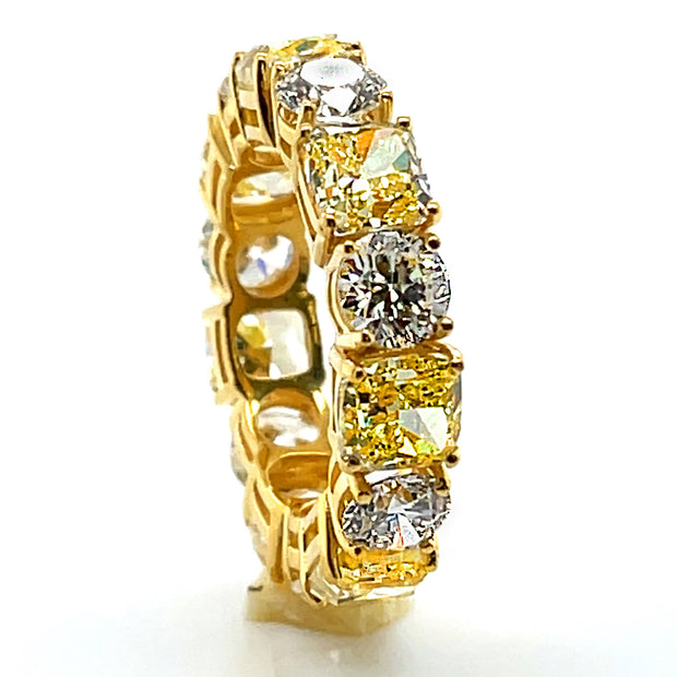 Natural 6.38ctw fancy yellow diamonds GIA-certifi with natural 3.0ctw diamonds 18k yellow gold ring