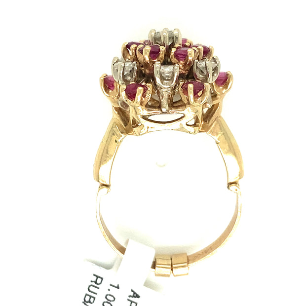 Vintage Estate Cocktail Ruby app. 1ctw & Diamond app. 1.50ctw Ring 14KYG adjust size