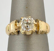 Victorian Antique old mine-cut cushion diamond 1.0 ct 14k yellow gold ring 6.0