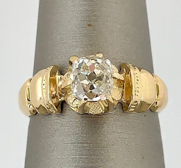 Victorian Antique Old Mine-Cut Cushion Diamond 1.0 CT 14K Yellow Gold Ring 6.0