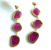 Natural 5.50 CTW Ruby Set in 18K and 14K Yellow Gold Earrings, Drops 1.95 in" Length