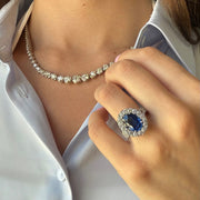 6.11 ct Natural Blue Sapphire Ring with Diamond Halo