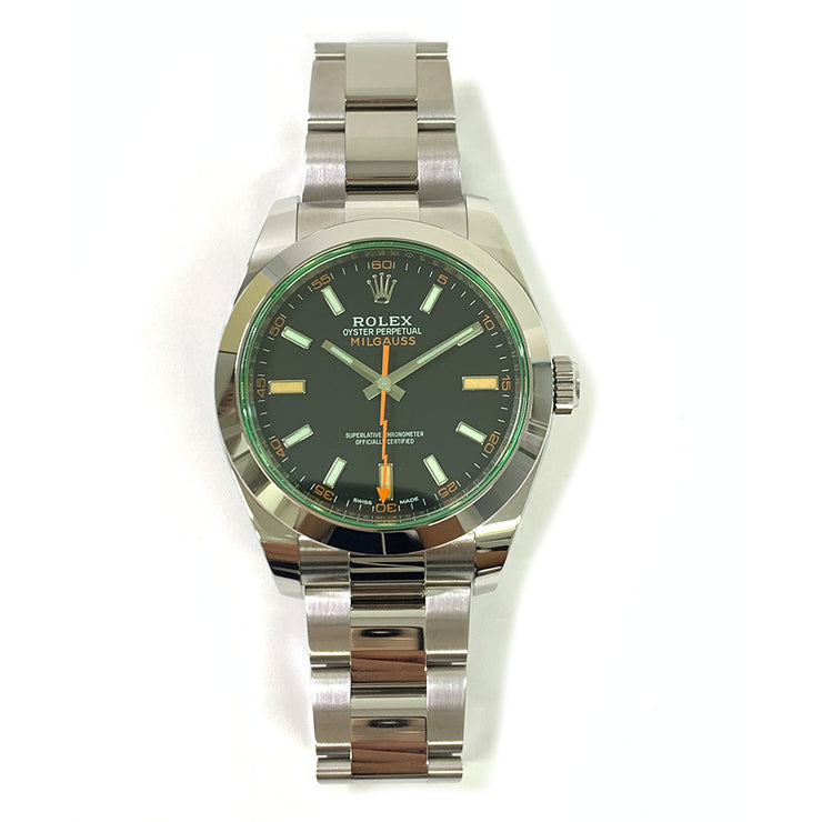 PRE-OWNED ROLEX Milgauss 116400GV Black dial stainless steel with original box and papers