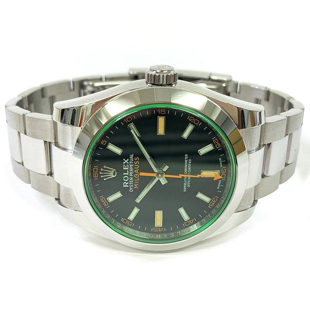 PRE-OWNED ROLEX Milgauss 116400GV Black dial stainless steel with original box and papers