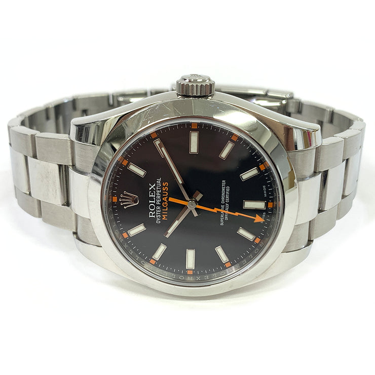 Pre-owned Rolex Milgauss 116400 stainless steel oyster perpetual black dial with original box and papers