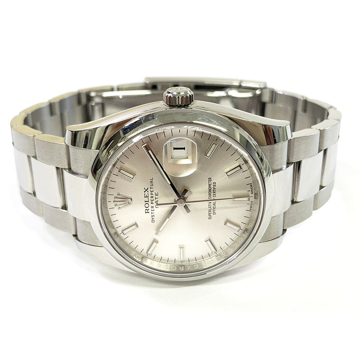 Pre-Owned Rolex Oyster Perpetual Date 115200 Stainless Steel silver dial with original box and paper