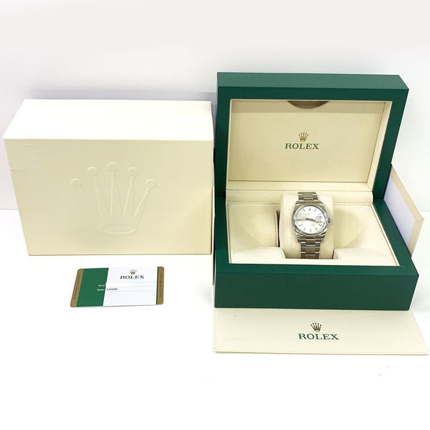 Pre-Owned Rolex Oyster Perpetual Date 115200 Stainless Steel silver dial with original box and paper