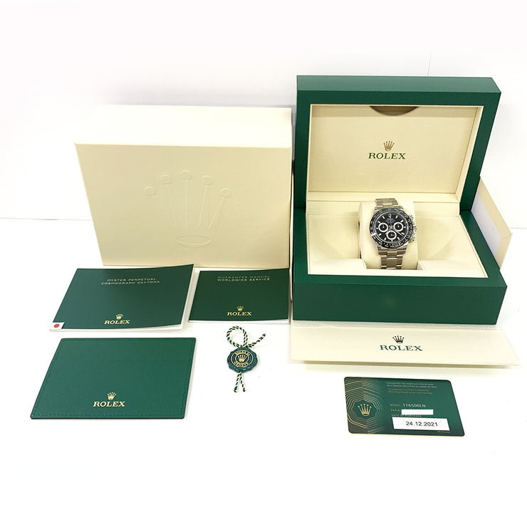 Pre-owned Rolex Daytona 116500LN watch, Oyster Perpetual, Black Dial, Stainless Steel, 40mm, with original box and papers