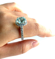 4.54ct Aquamarine & natural 1.90ctw Diamonds 14k white gold estate ring size 8