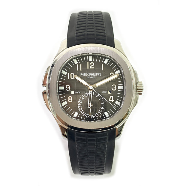 Pre-owned Patek Philippe Aquanaut 5164A-001 'Travel Time' black dial with original box & papers