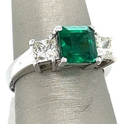 Natural 1.61ct Emerald and Natural Diamond 0.80ctw 14k white gold Ring 6.25