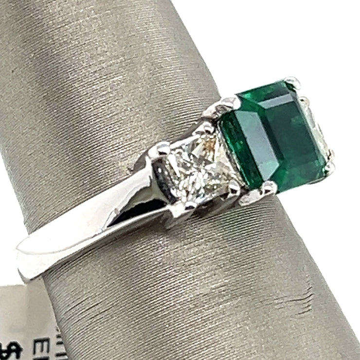 Natural 1.61ct Emerald and Natural Diamond 0.80ctw 14k white gold Ring 6.25