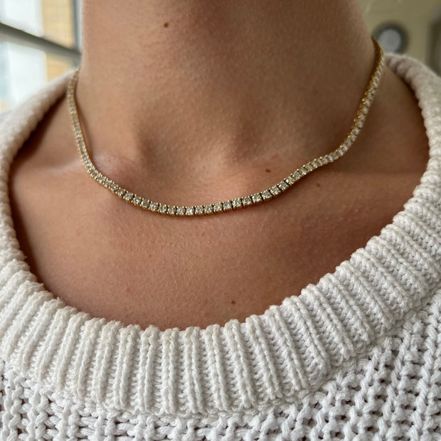 Diamond Tennis Necklace shown on model.