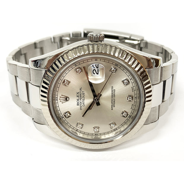 Rolex Datejust II 41mm Silver Diamond Dial M: 116334 Stainless Steel Oyster Bracelet Watch with box and paper