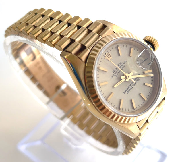 Pre-owned Rolex Datejust President Yellow Gold Oyster Champagne Dial Ladies Watch 69178