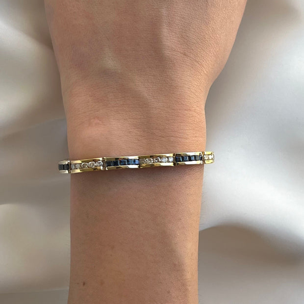 14K Two-Tone Gold Sapphire & Diamond Tennis Bracelet