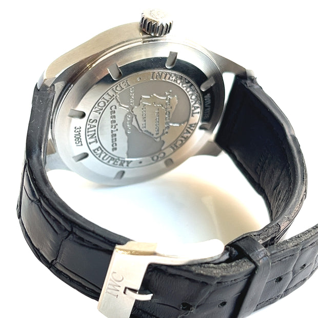Detailing the caseback of the IWC Pilot Saint Exupery watch.
