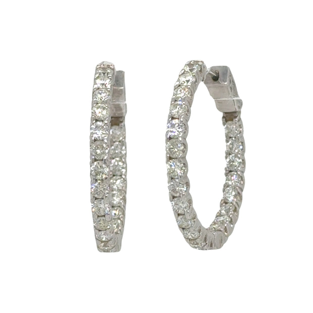 Inside Out Diamond Hoop Earrings with 2.5 carats of radiant round brilliant diamonds set in luxurious 14K white gold, perfect for any occasion.