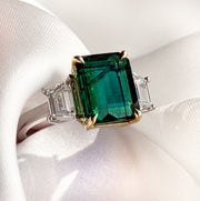 Emerald and Diamond Trapezoid Ring