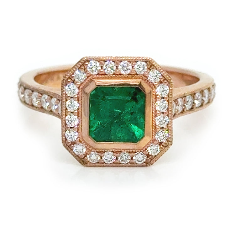 Emerald and Diamond Rose Gold Ring