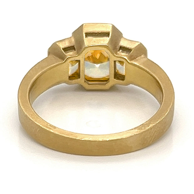 18K Yellow Gold Matte Finish 1.55 CT Radiant Yellow Diamond 0.60 CTW Side Yellow Diamonds