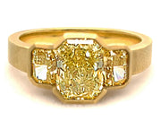 18K Yellow Gold Matte Finish 1.55 CT Radiant Yellow Diamond 0.60 CTW Side Yellow Diamonds