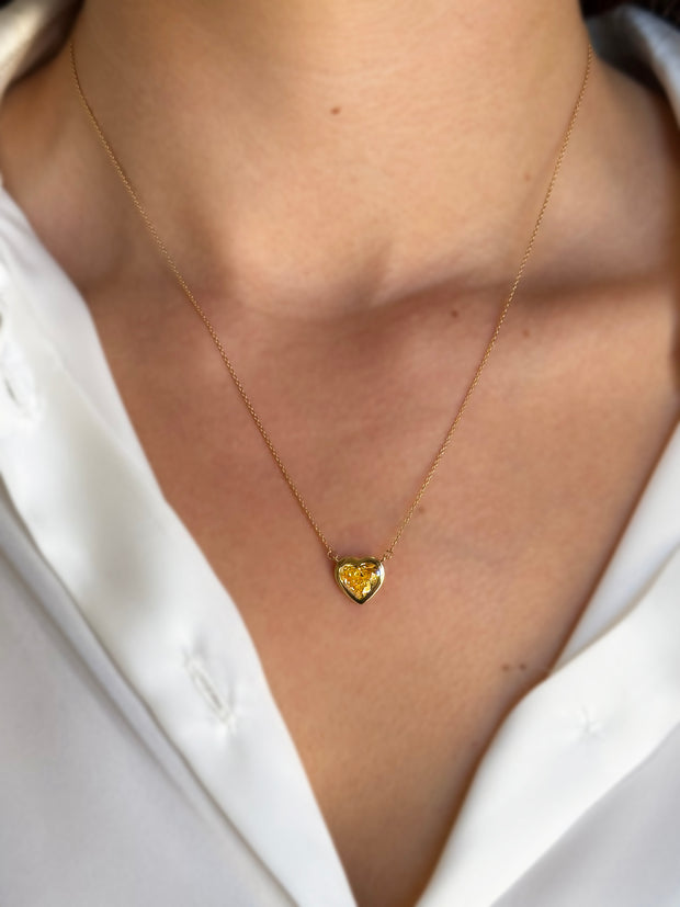 Yellow Diamond Heart Necklace 2.18 CT set in 18K Yellow Gold