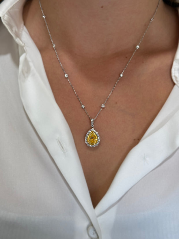 Fancy Yellow Pear Shape Diamond Pendant