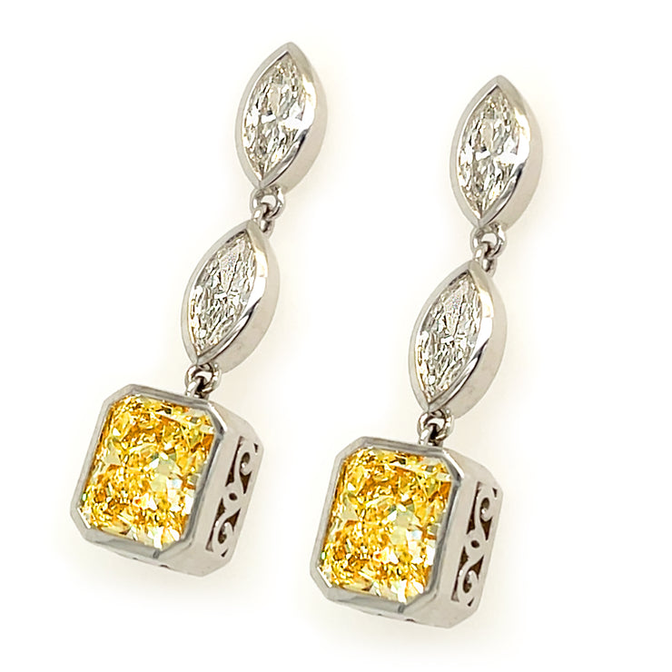 Fancy Yellow Diamond Dangle Earrings